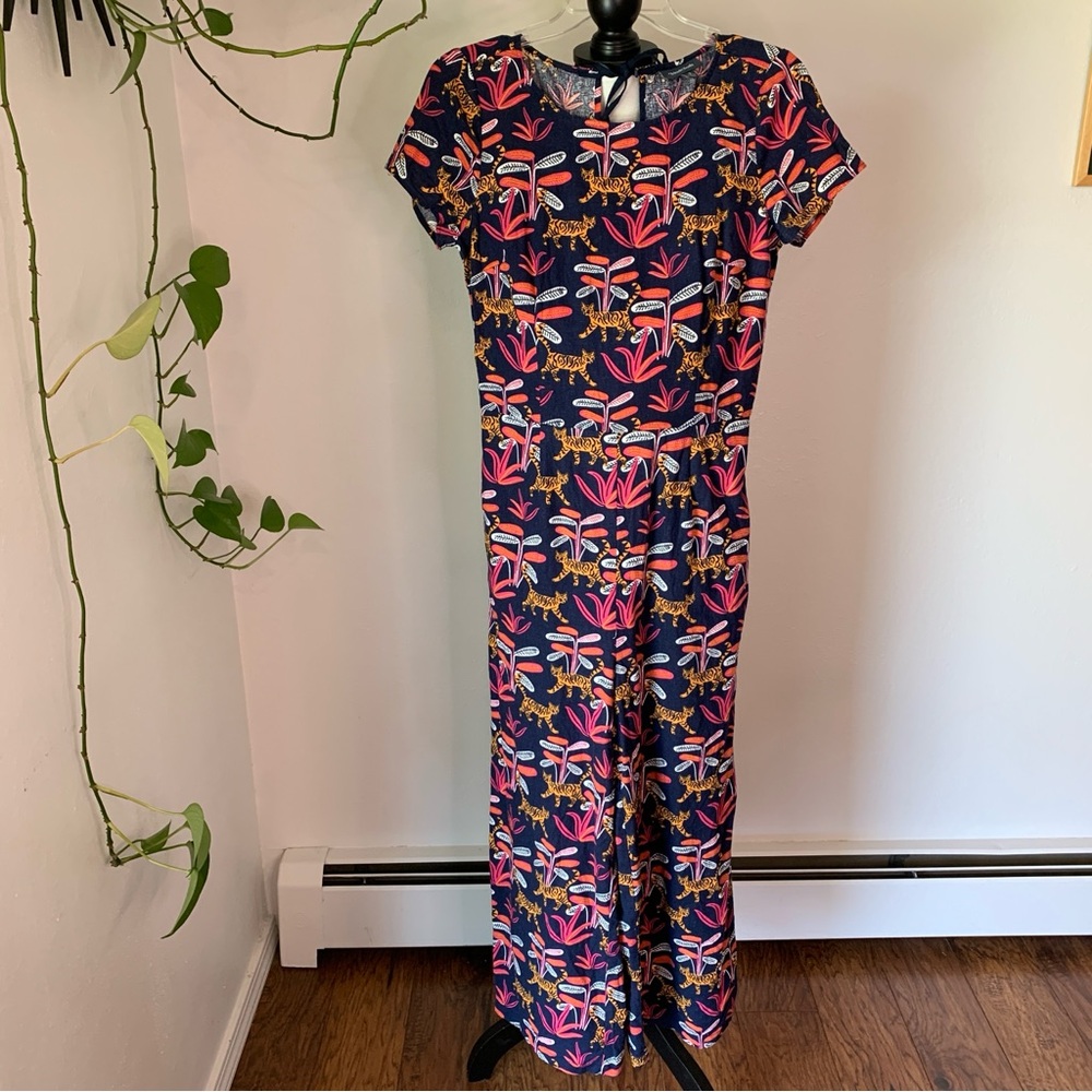 ModCloth Bold Notion Navy Jungle Cat Wide-leg Jumpsuit Size M